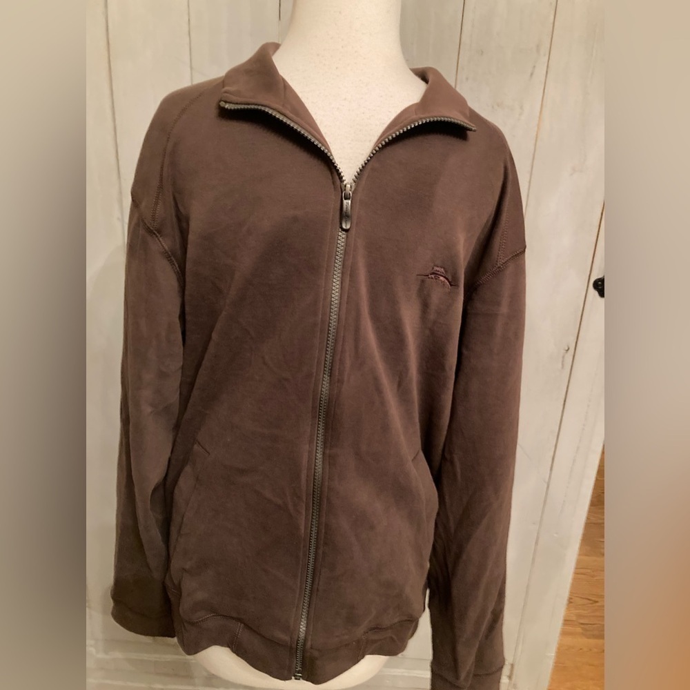 $138 Tommy Bahama Pacific Palisuede Full Zip Front Jacket, Brown S-M Pima Cotton